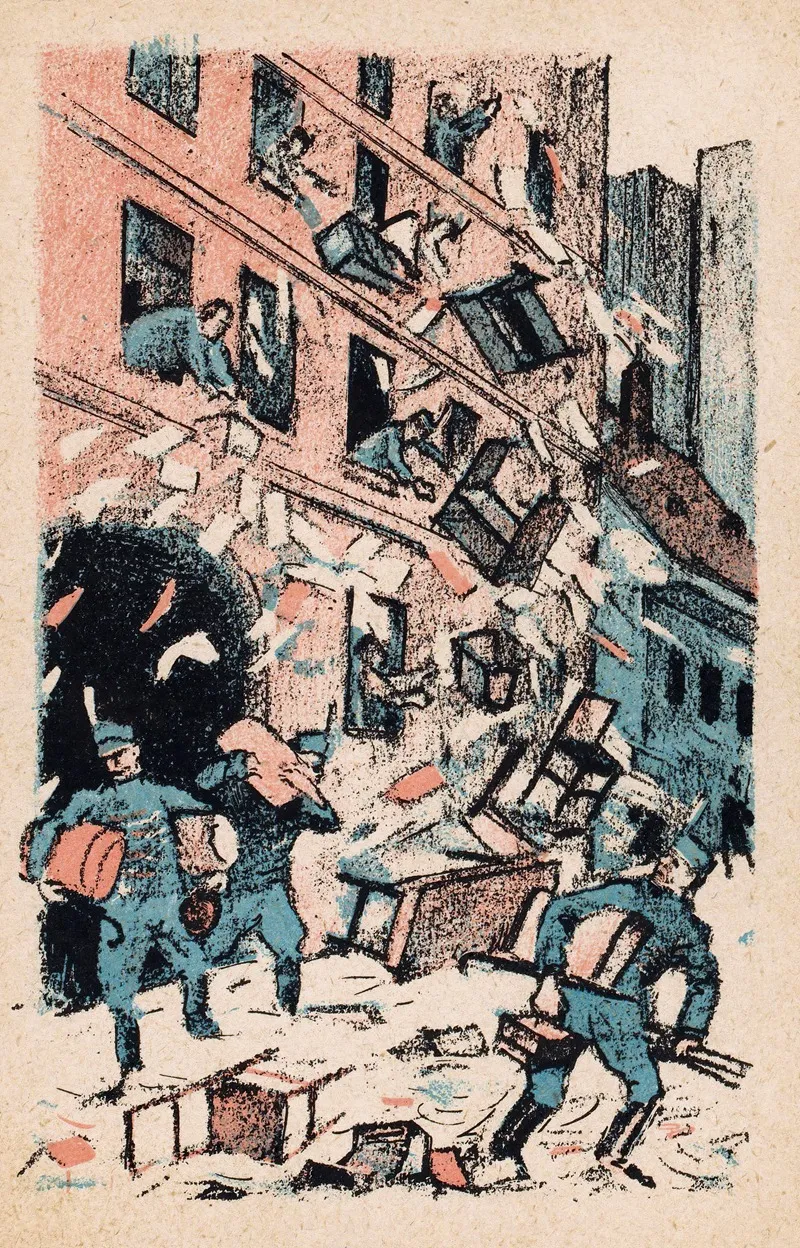 Huisraden Worden Door Soldaten Op Straat Gegooid by Mihály Biró - Canvas Print