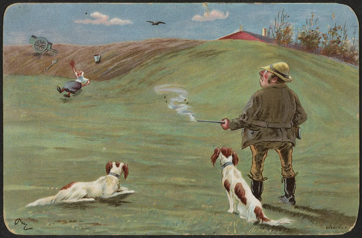 Humorous Hunting Motif by Oscar Lærum - Canvas Print