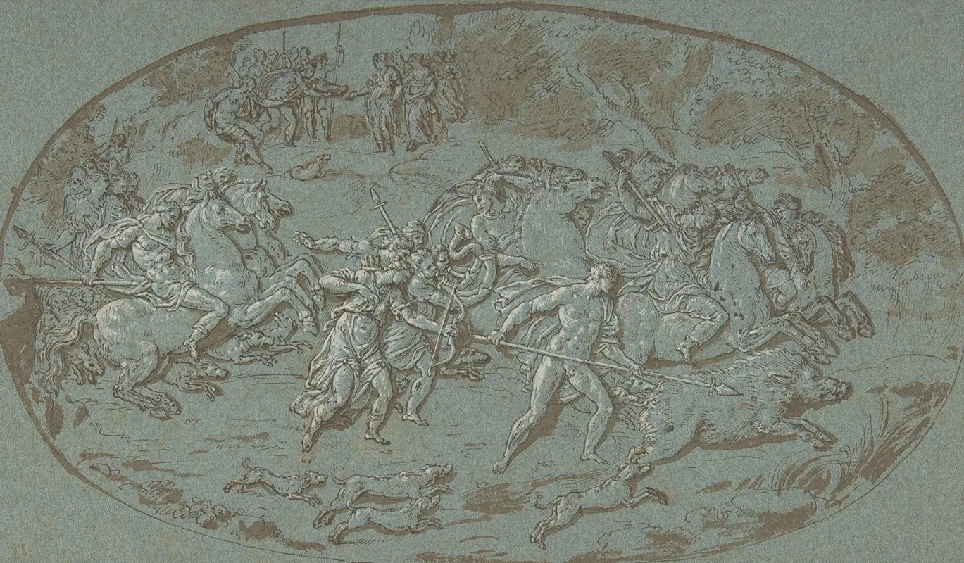 Hunt Of The Calydonian Boar by Circle of Bernard Picart - Canvas Print
