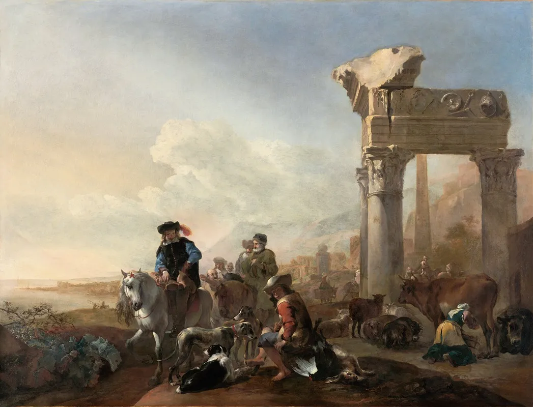 Hunters Near Ruins by Jan Baptist Weenix - Canvas Print