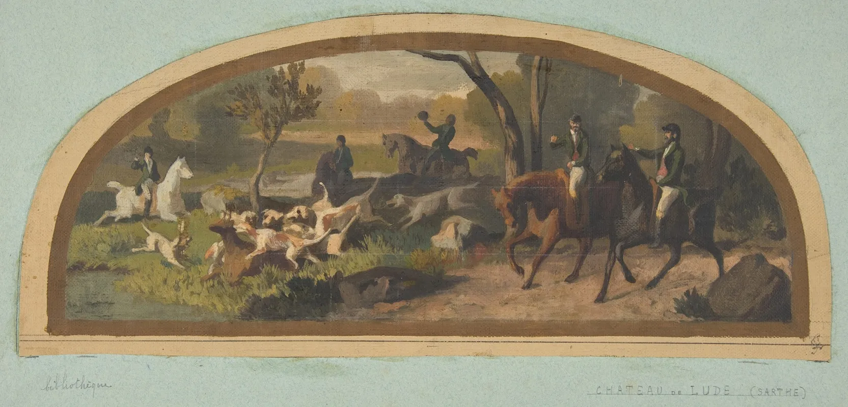 Hunting Scene Mural Design For A Lunette In The Library Of The Chateau De Lude Sarthe