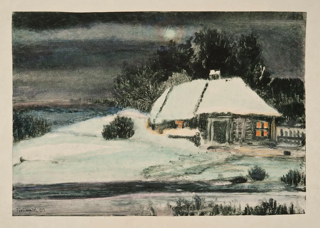 Hut In Snow by Feliks Jabłczyński - Canvas Print