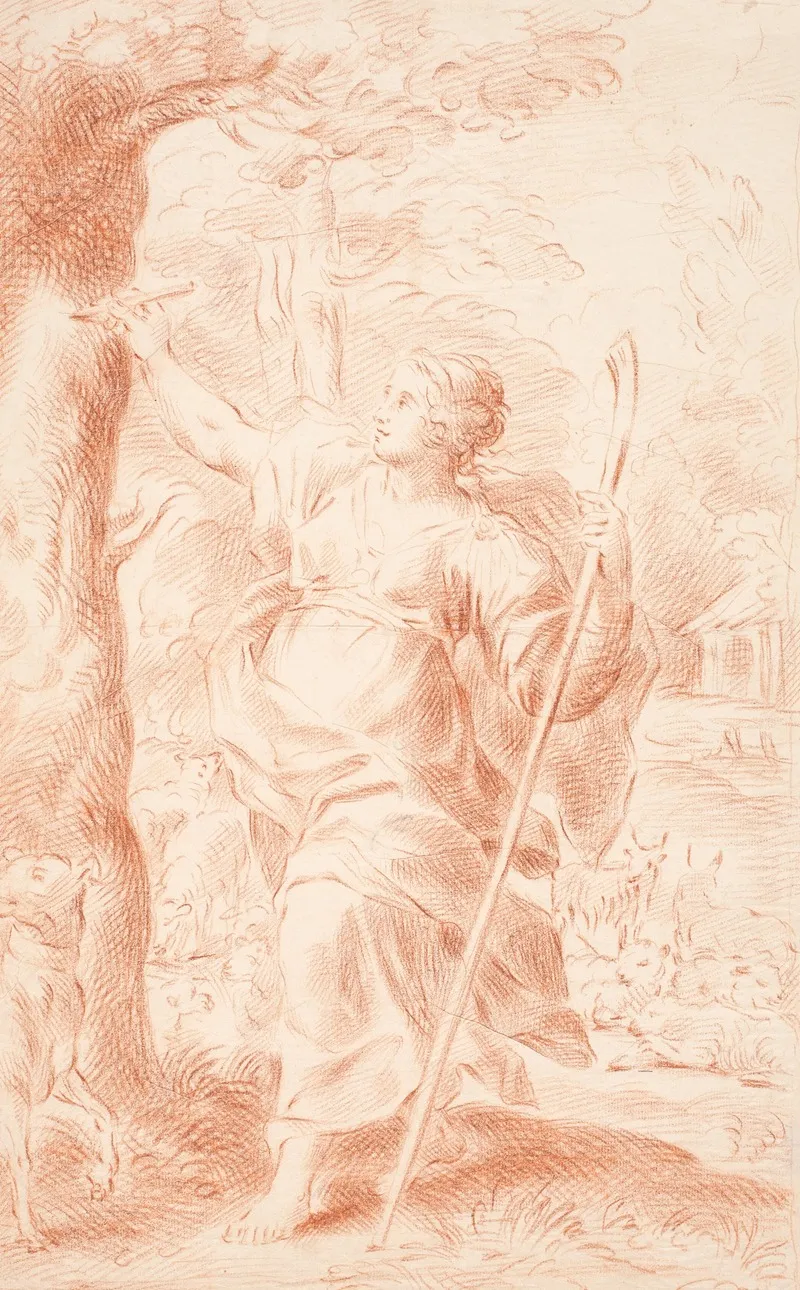 Hyrdinde Der Ridser I En Traestamme