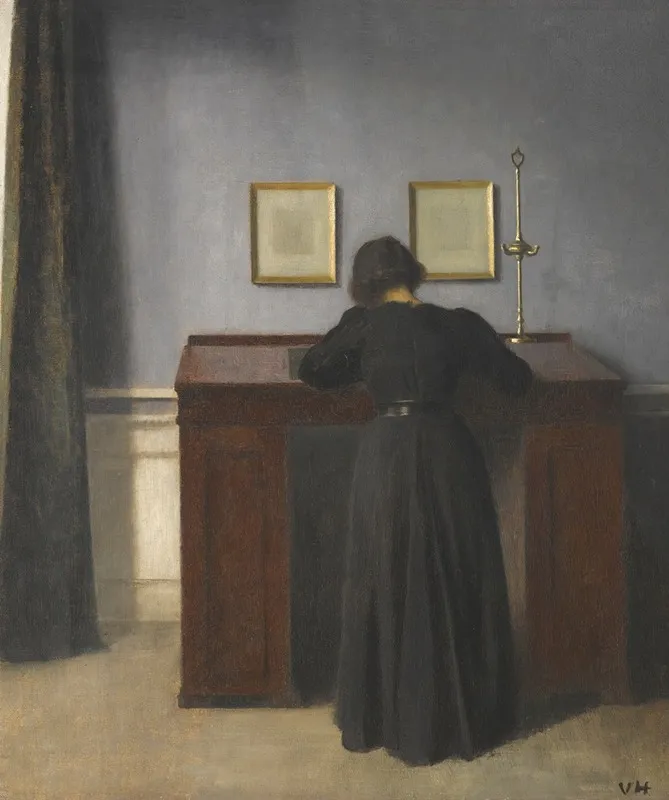 Ida Standing At A Desk by Vilhelm Hammershøi - Canvas Print