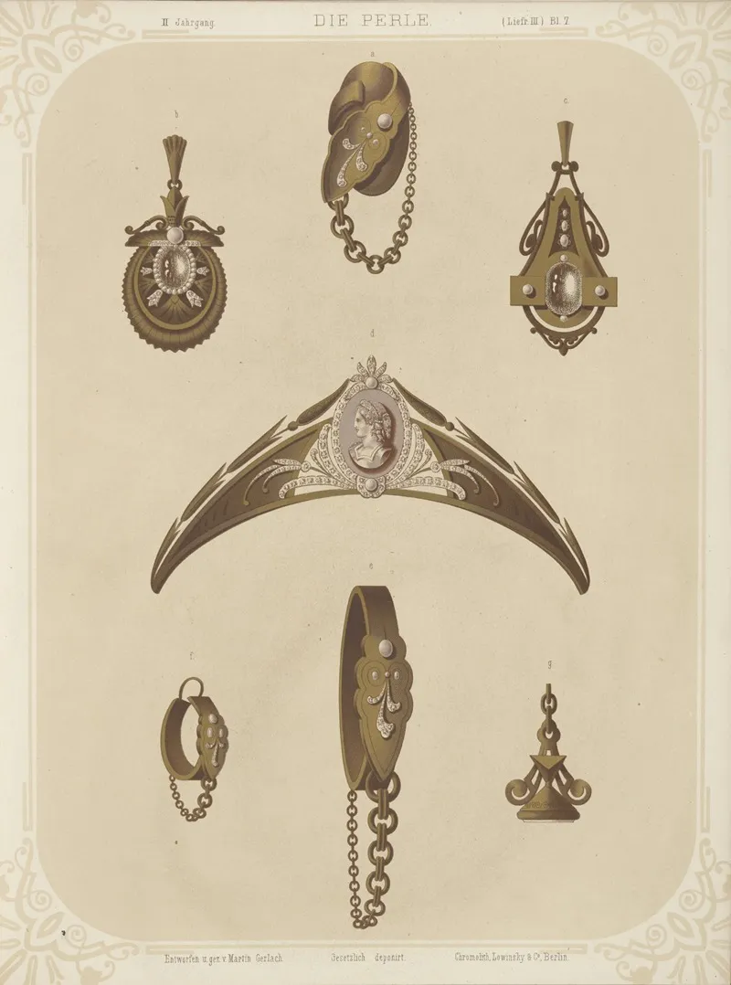 Ii Jahrgang Liefr Iii Bl 7 Seven Designs For Jewelry Including Tiara With Central Cameo by Martin Gerlach - Canvas Print