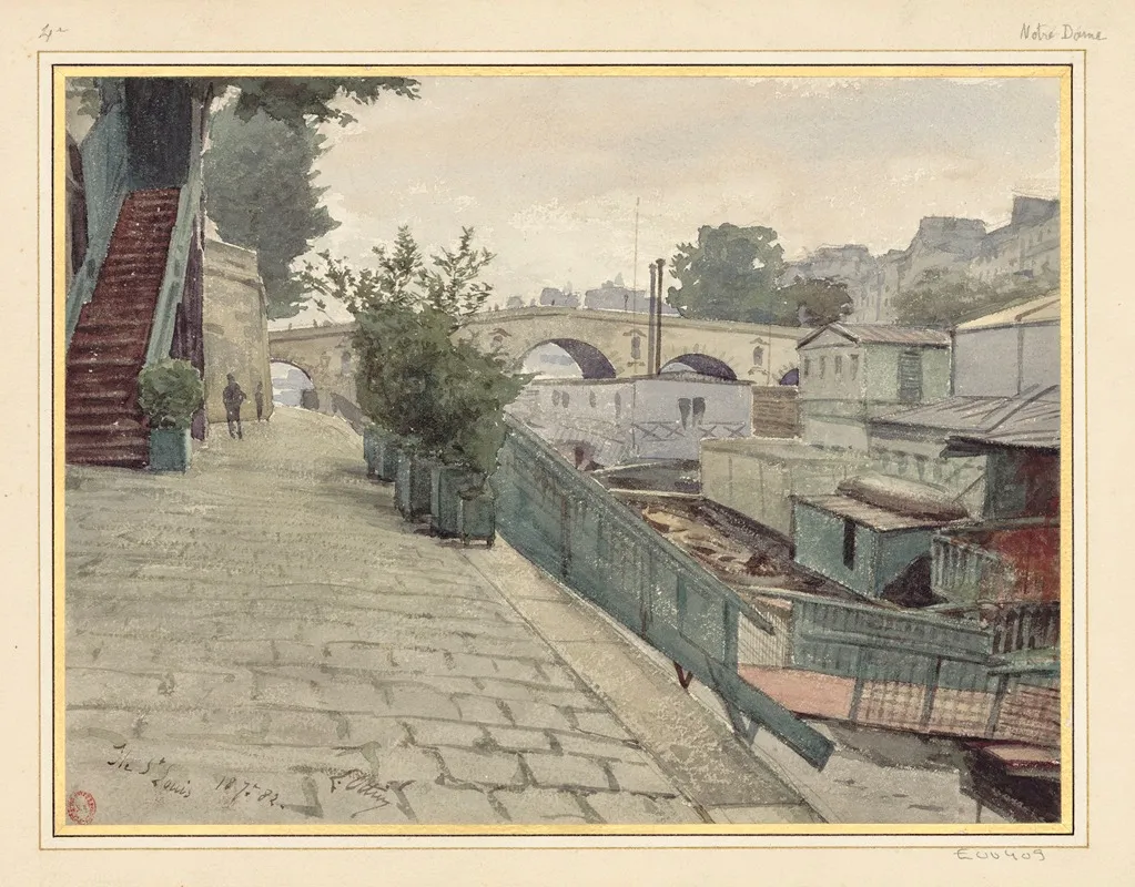 Ile St Louis Demoli Vers 1840 by Léon-Auguste Ottin - Canvas Print