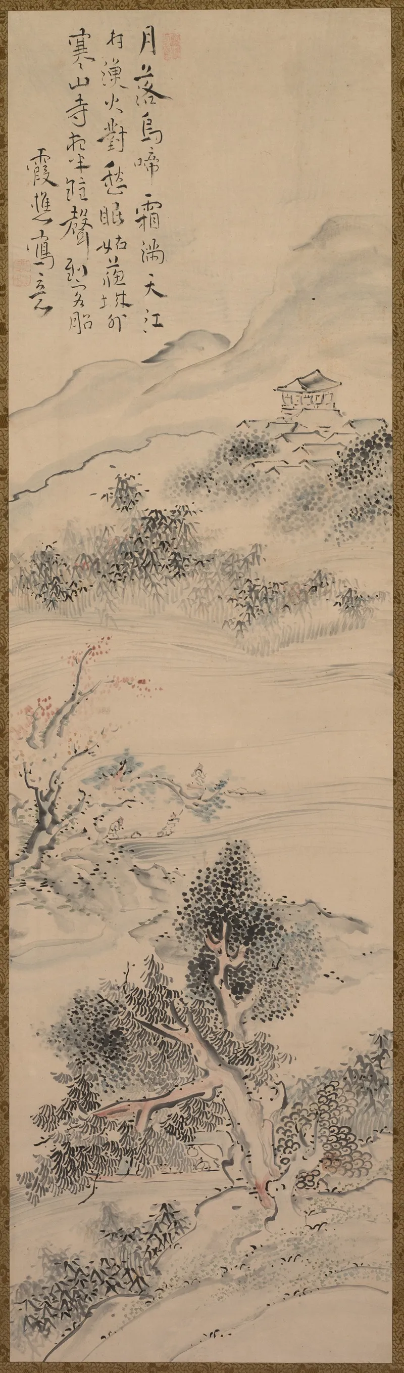 Illustration Of Zhang Qis Poem On The Cold Mountain Temple by Ike Taiga - Canvas Print