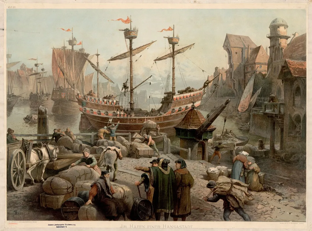 Im Hafen Einer Hansastadt by Franz Bukacz - Canvas Print