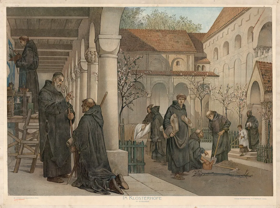 Im Klosterhofe X Jahrhundert by Adolf Lehmann - Canvas Print