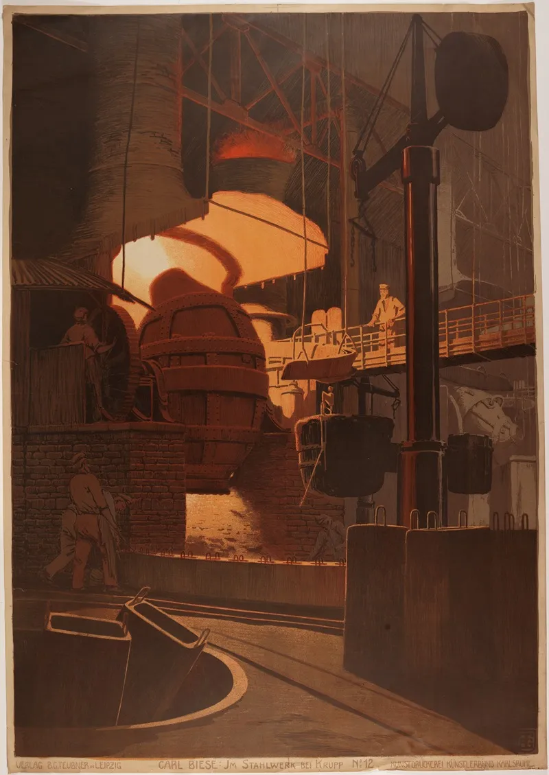 Im Stahlwerk Bei Krupp by Karl Biese - Canvas Print