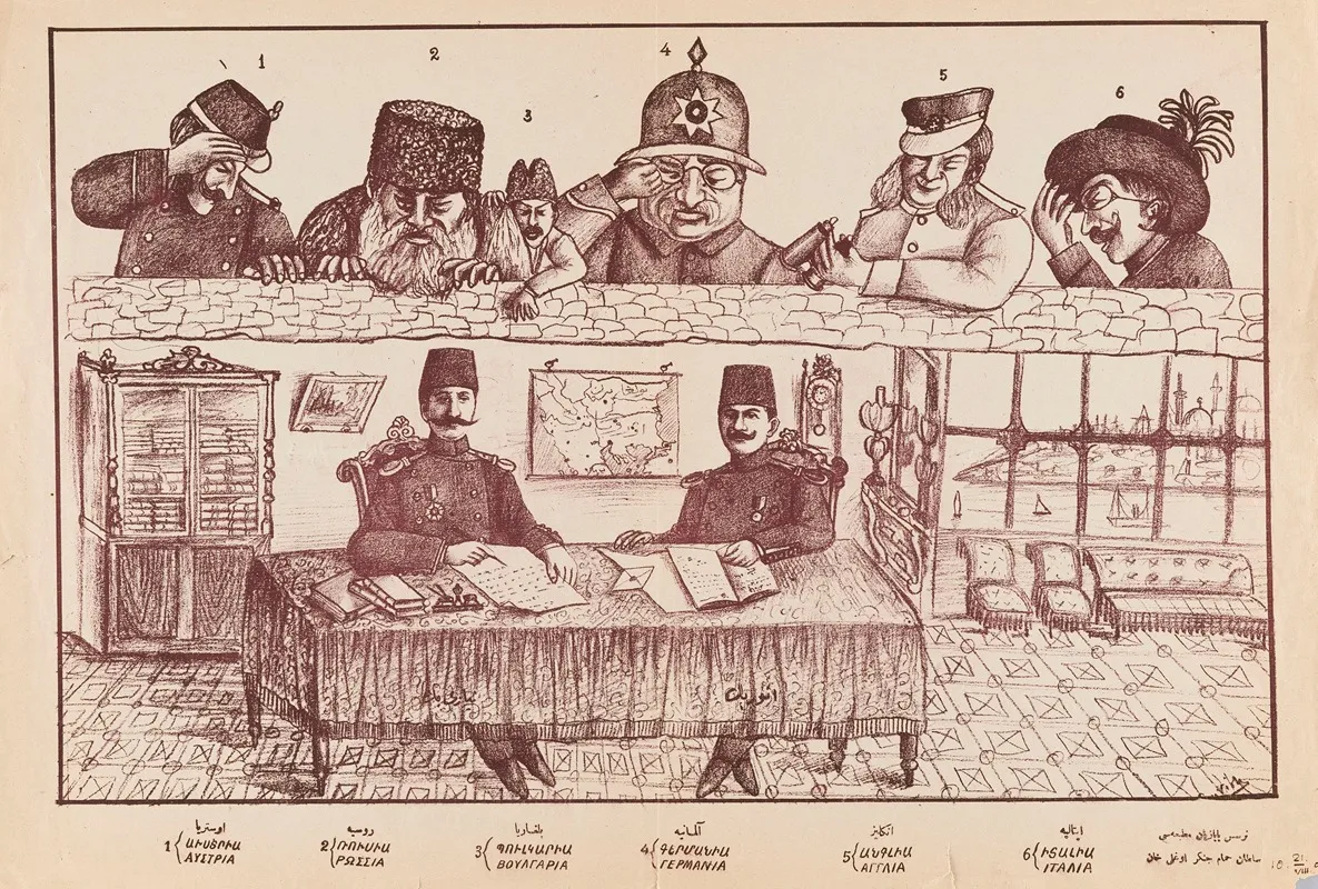 Images Of Enver Bey And Niyazi Bey And Satirical Allegories Of European Countries