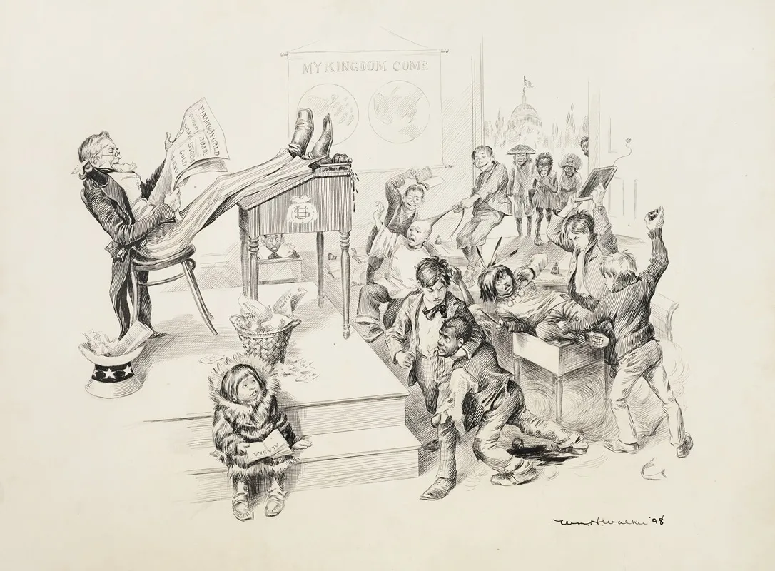 In A Classroom Uncle Sam Is The Teacher Ignoring The Students And Reading About Finance