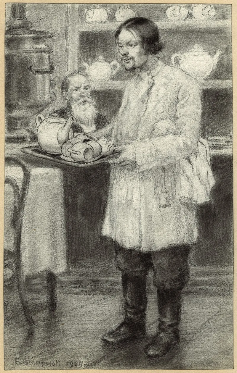 In An Inn On The Outskirts Of Krasnoyarsk by Boris Vasilievich Smirnov - Canvas Print