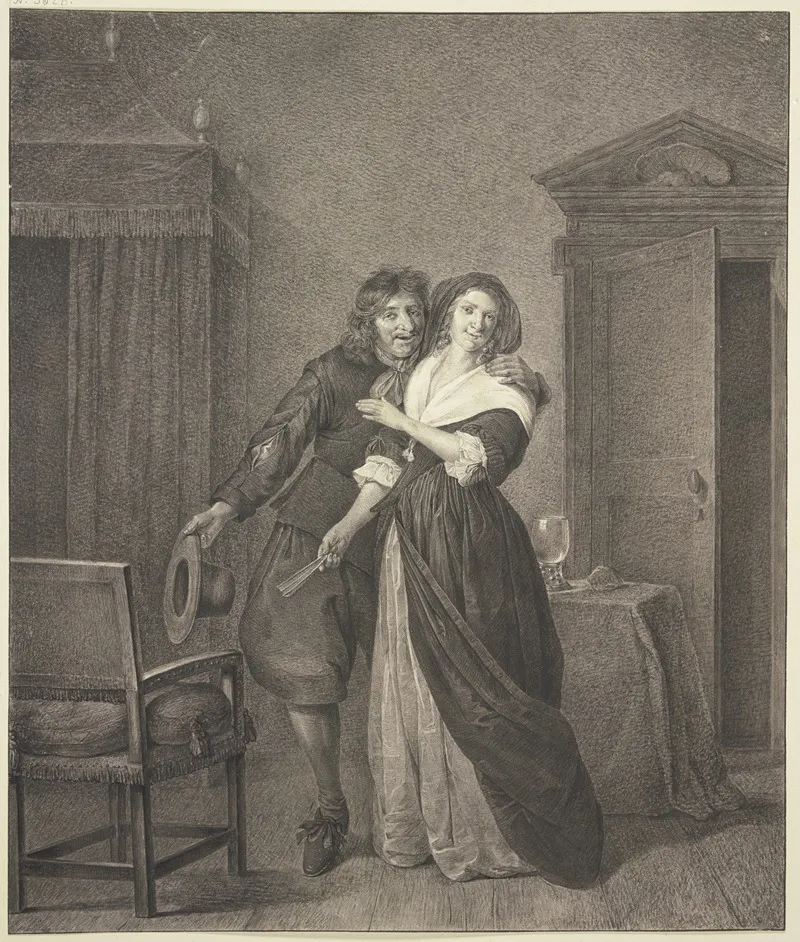 In Einem Zimmer Mit Einem Betthimmel Liebkost Ein Mann Eine Junge Frau by Johannes Pieter De Frey - Canvas Print