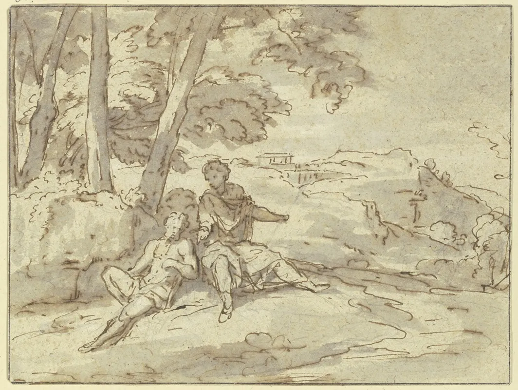 In Einer Landschaft Sitzen Unter Einer Baumgruppe Zwei Antike Figuren by Abraham Genoels II - Canvas Print