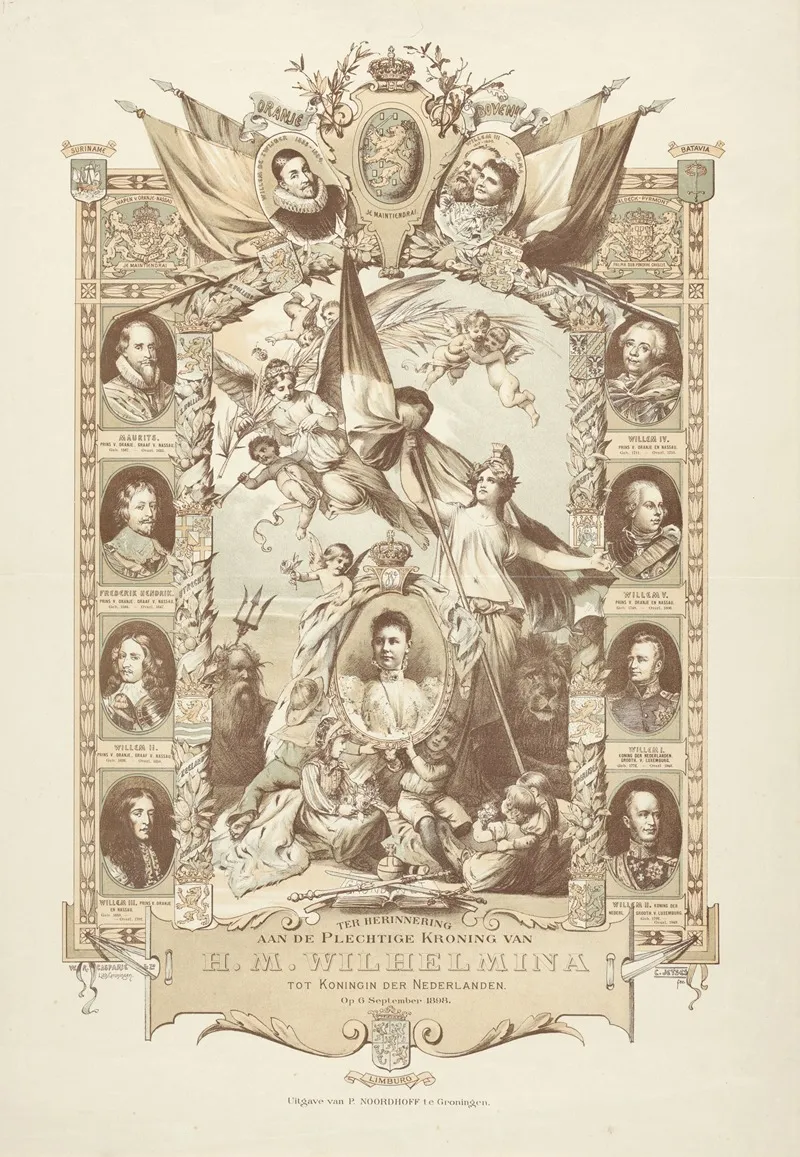 In Memory Of The Solemn Coronation Of Her Majesty Queen Wilhelmina As Queen Of The Netherlands September 6 1898 by Cornelis Jetses - Canvas Print