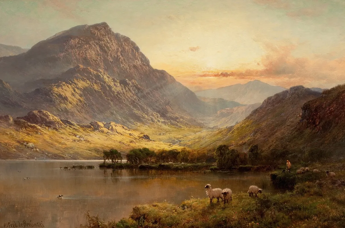 In North Wales by Alfred de Bréanski - Canvas Print