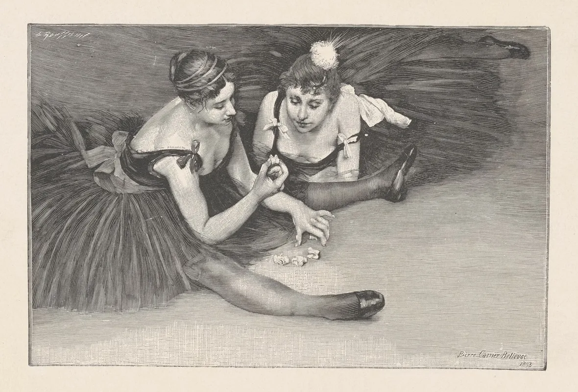 In The Greenroom Danseuses Playing With Osselets by Pierre Carrier-Belleuse - Canvas Print