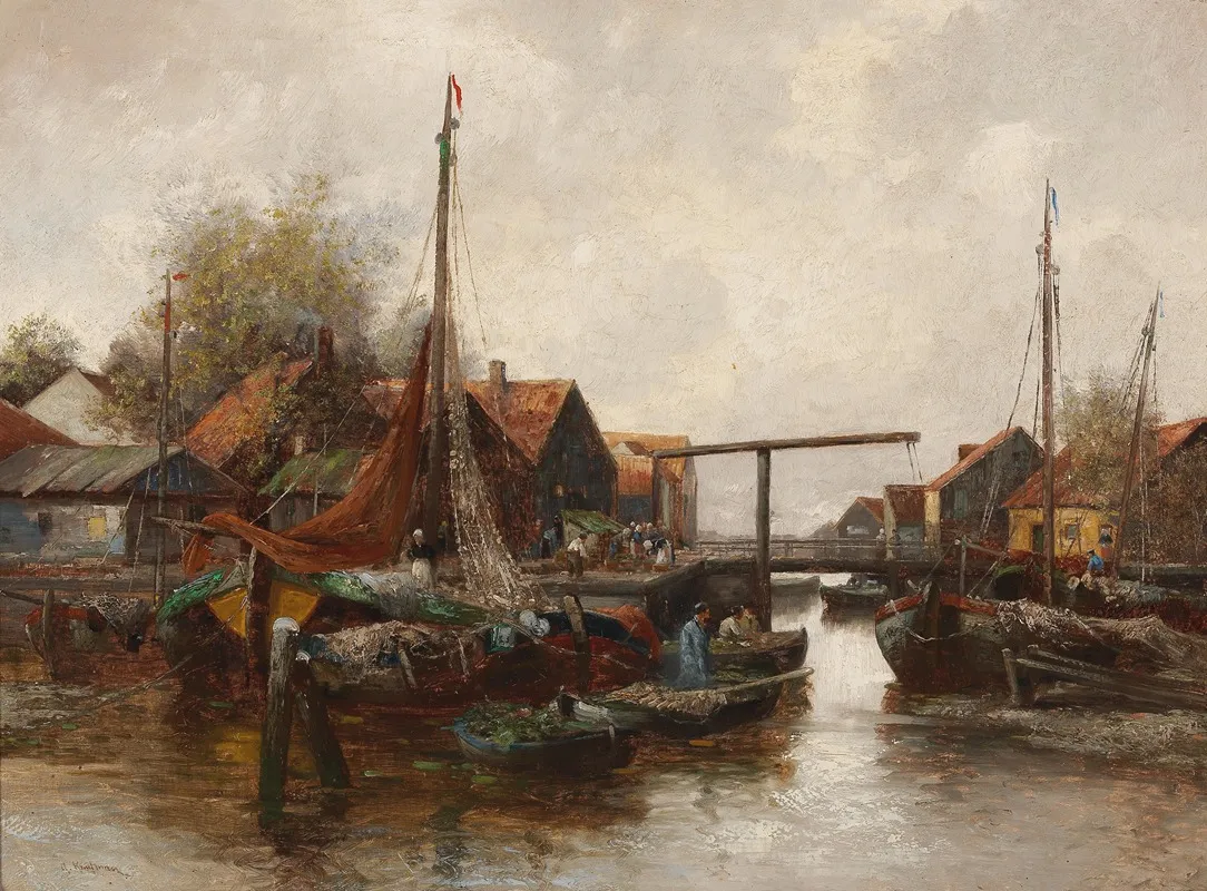 In The Harbour by Adolf Kaufmann - Canvas Print