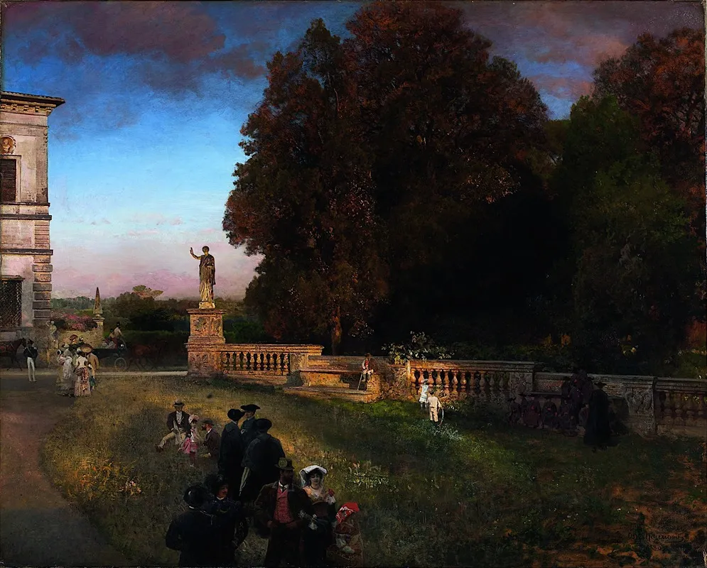 In The Park Of The Villa Borghese by Oswald Achenbach - Canvas Print