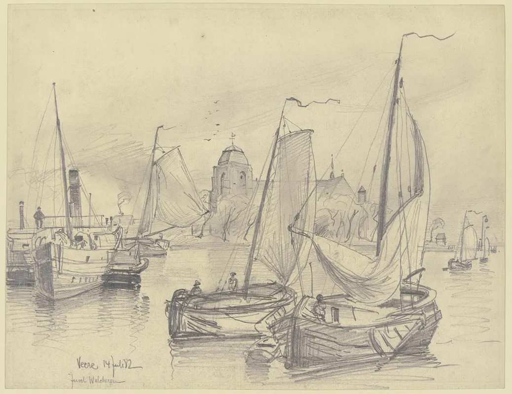 In The Port Of Veere by Friedrich Ernst Morgenstern - Canvas Print