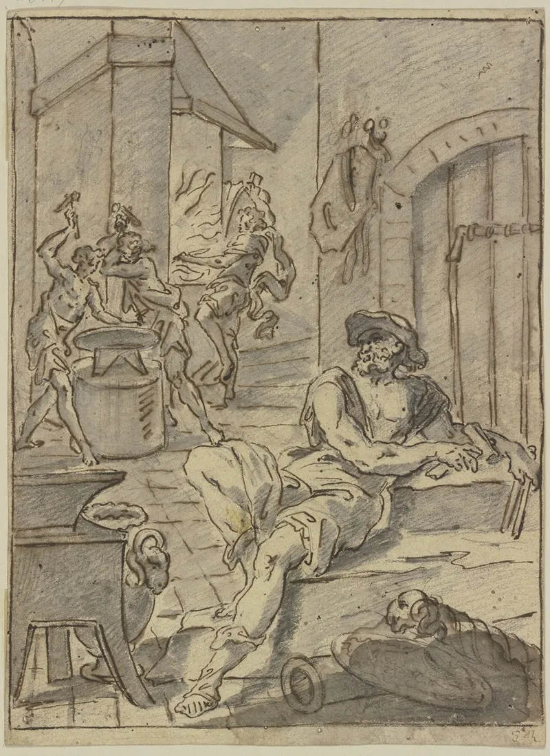 In Vulcans Smithy by Salvator Rosa - Canvas Print