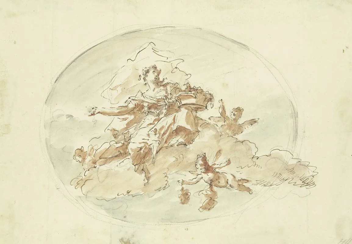 In Wolken Schwebender Weiblicher Genius Mit Krone