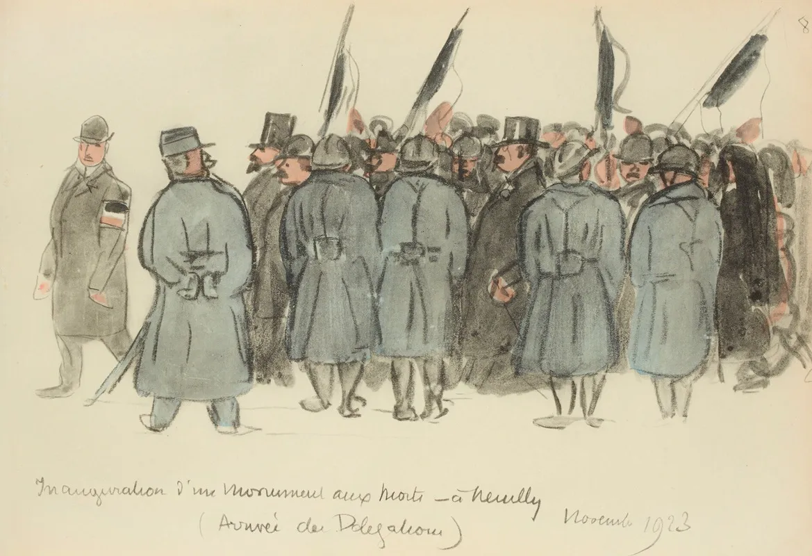 Inauguration Dun Monument Aux Morts A Neuilly Arrivee De La Delegation Novembre 1923 by Paul Goute - Canvas Print