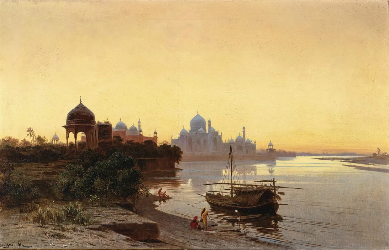 India Taj Mahal At Dusk by Ludwig Hans Fischer - Canvas Print