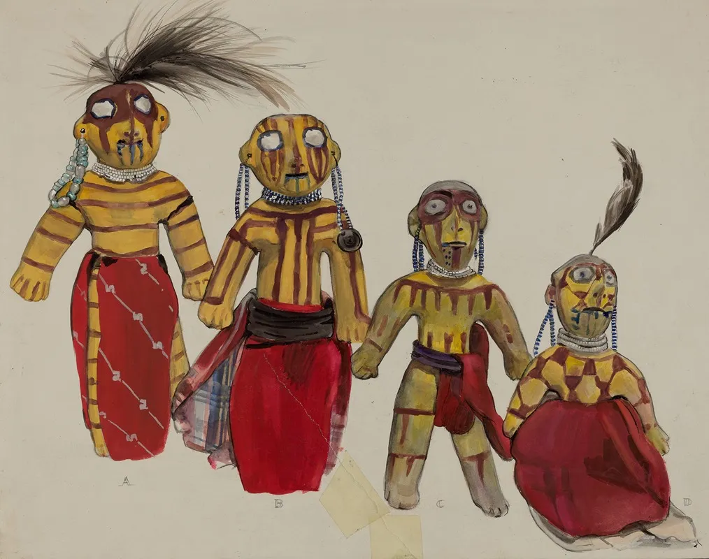 Indian Doll Group by Jane Iverson - Canvas Print