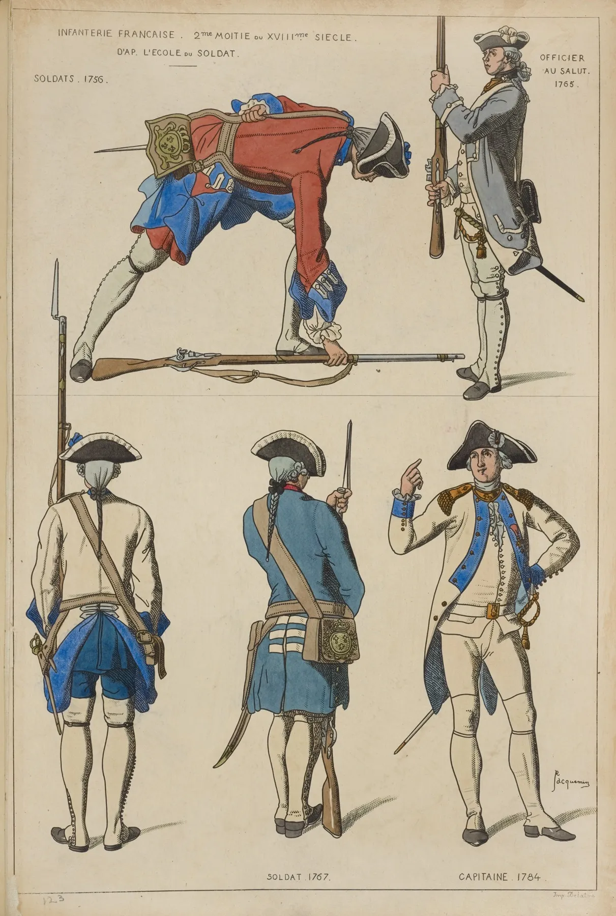 Infanterie Francaise 2me Moitie Du Xviiime Siecle Soldats 1756 Officier Au Salut 1765 Soldat 1767 Capitaine 1784