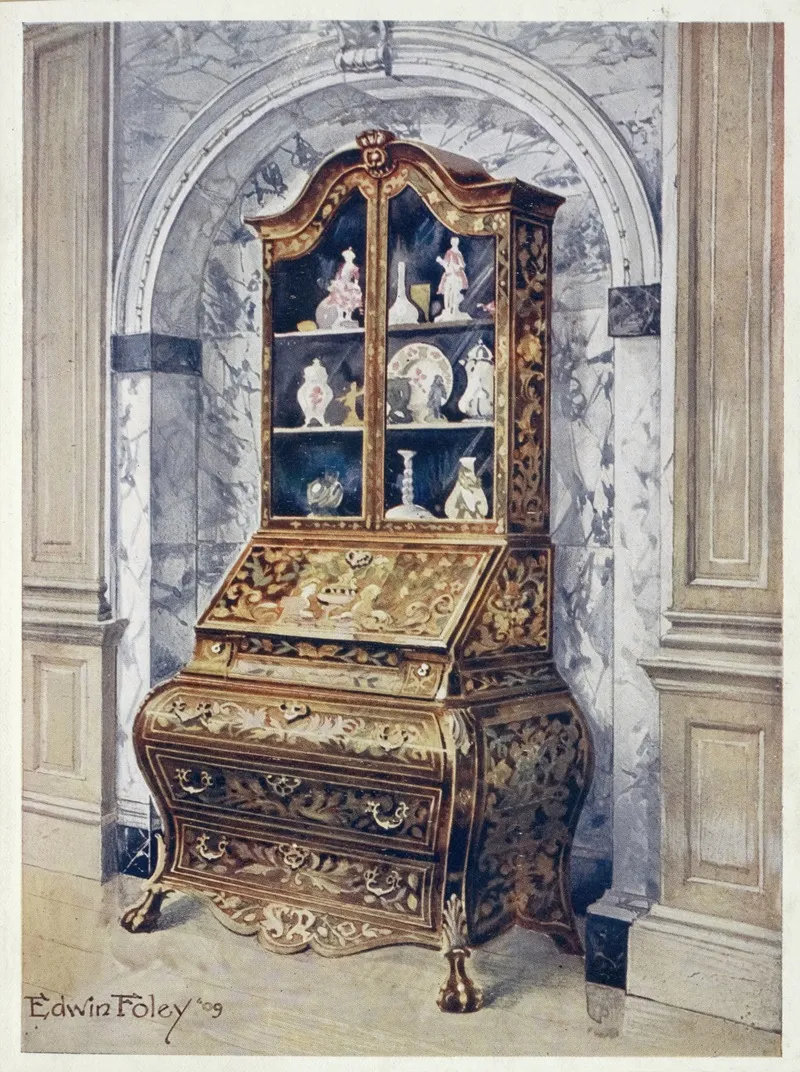 Inlaid Walnut Bombe Bureau Cabinet by Edwin Foley - Canvas Print