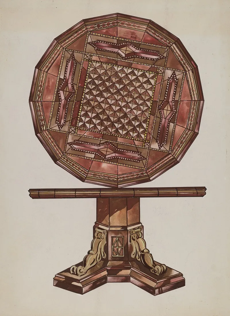 Inlaid Wood Table by Sebastian Simonet - Canvas Print