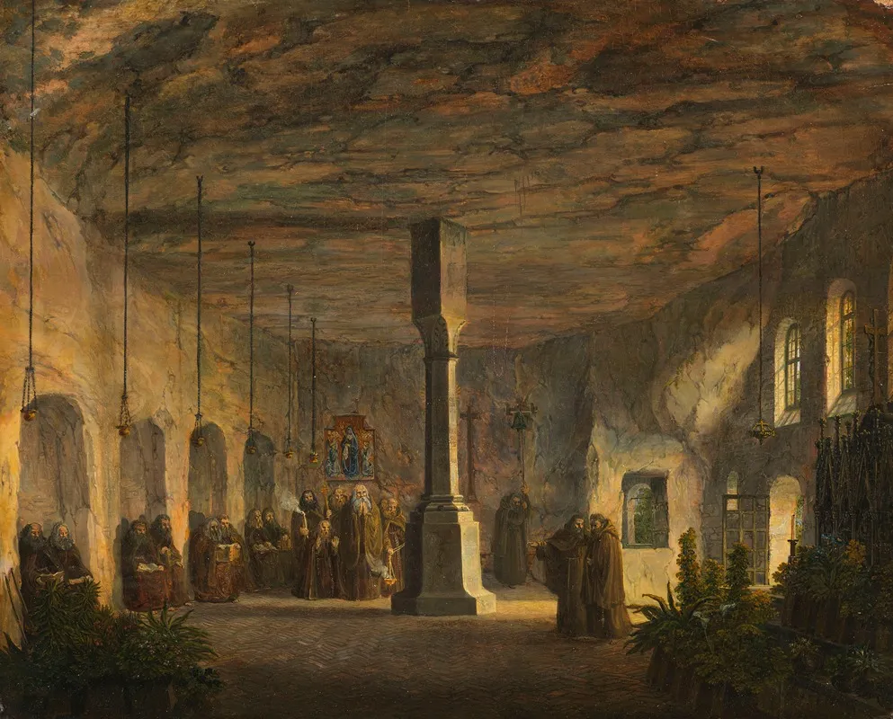 Innenansicht Der St Maximuskapelle In Salzburg Petersfriedhof by Domenico Quaglio the Younger - Canvas Print