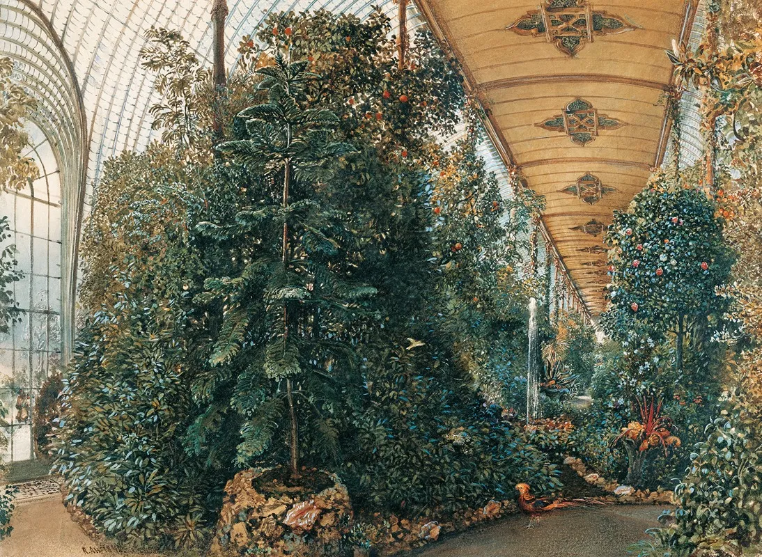 Innenansicht Des Palmenhauses Von Schloss Eisgrub by Rudolf von Alt - Canvas Print