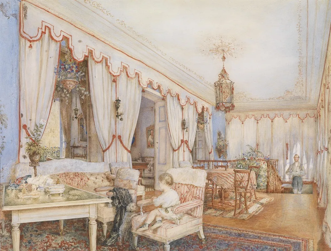 Interieur Mit Hund Und Kind by Franz Alt - Canvas Print