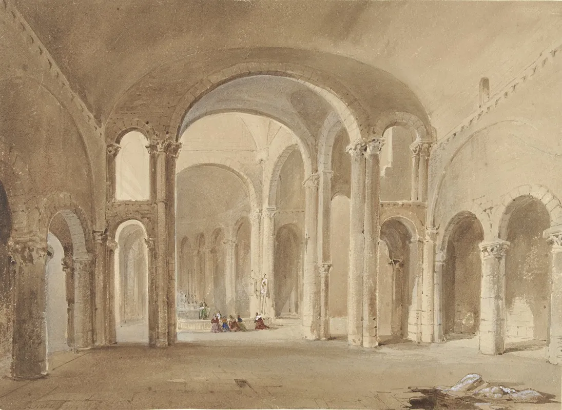 Interieur Van S Hilaire Te Poitiers Met Knielende Figuren Aan De Confessio by Alexis Nicolas Noël - Canvas Print