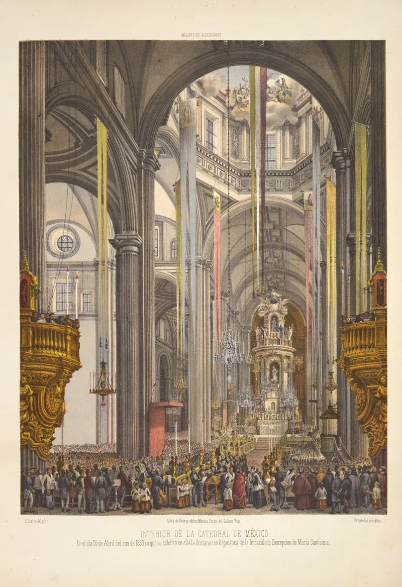 Interior De La Catedral De Mexico En El Dia 26 De Abril Del Ano De 1855 En Que Se Celebro En Ella La Declaracion Dogmatica De La Inmaculada Concepcion De Maria Santisima by C. Castro - Canvas Print
