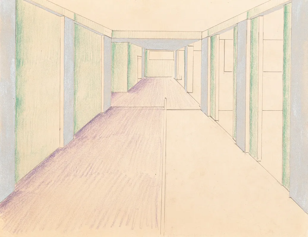 Interior Design Drawings For Unidentified Rooms Sketch For Hallway Colored Green And Purple