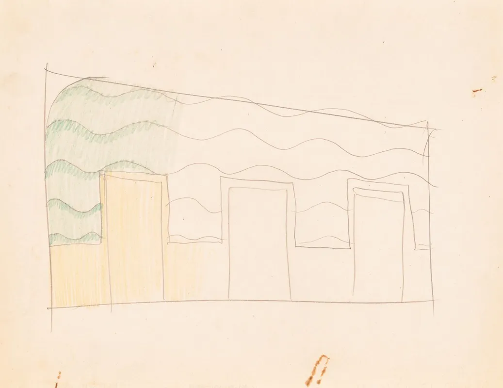 Interior Design Drawings For Unidentified Rooms Sketch For Unidentified Interior Partially Colored Green And Yellow