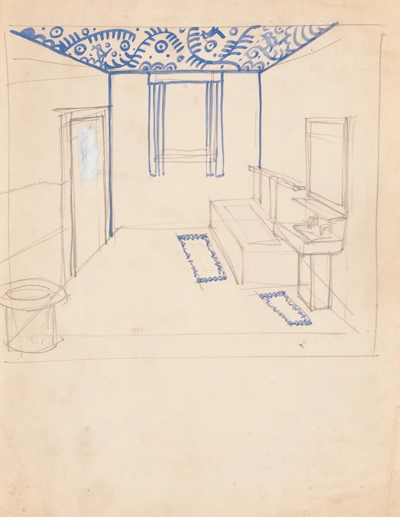 Interior Design Sketches For Alamac Hotel 71st And Broadway New York Ny Incomplete Interior Perspective Of A Bathroom