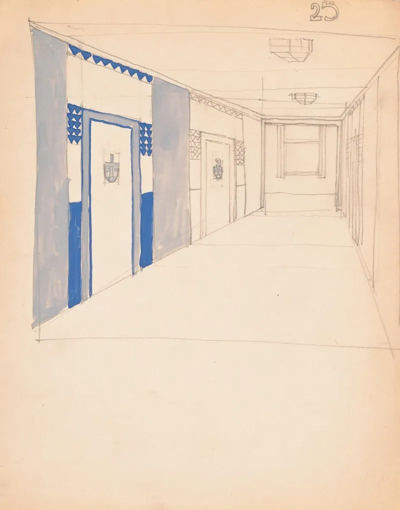Interior Design Sketches For Alamac Hotel 71st And Broadway New York Ny Incomplete Interior Perspective Of A Hallway