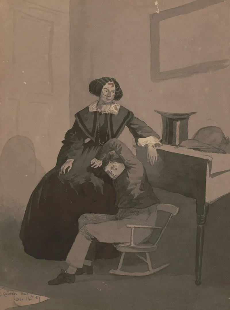 Interior Domestic Scene With Woman And Child