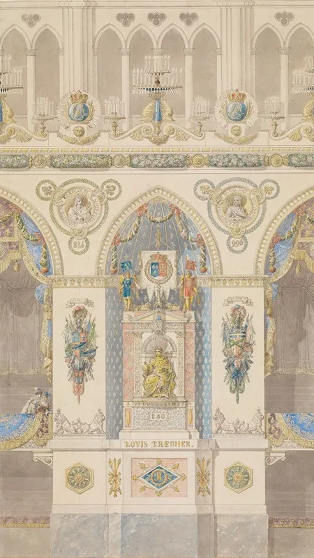 Interior Elevation Of Reims Cathedral With A Statue Of King Louis I by Charles Percier - Canvas Print