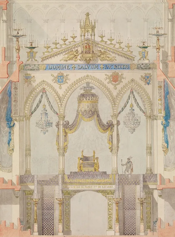 Interior Elevation Of Reims Cathedral With The Rood Screen And Throne For The Coronation Of King Louis Xviii by Charles Percier - Canvas Print