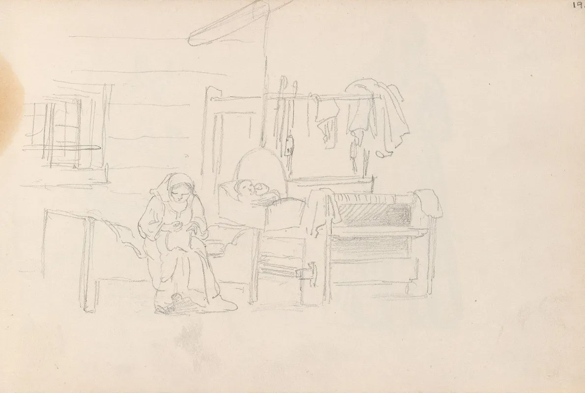 Interior Med Seng Hengevugge Vev Og Figurer Spattungen