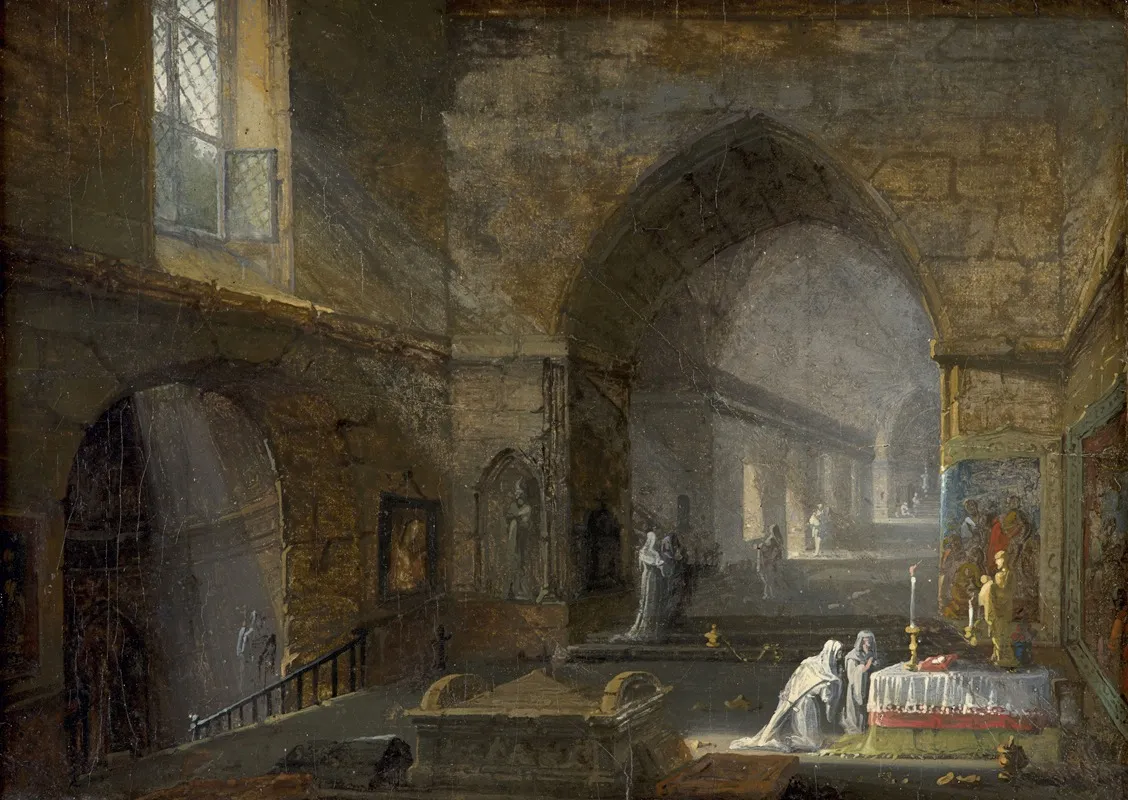 Interior Of Churches With People Praying 2 by Giuseppe Bernardino Bison - Canvas Print