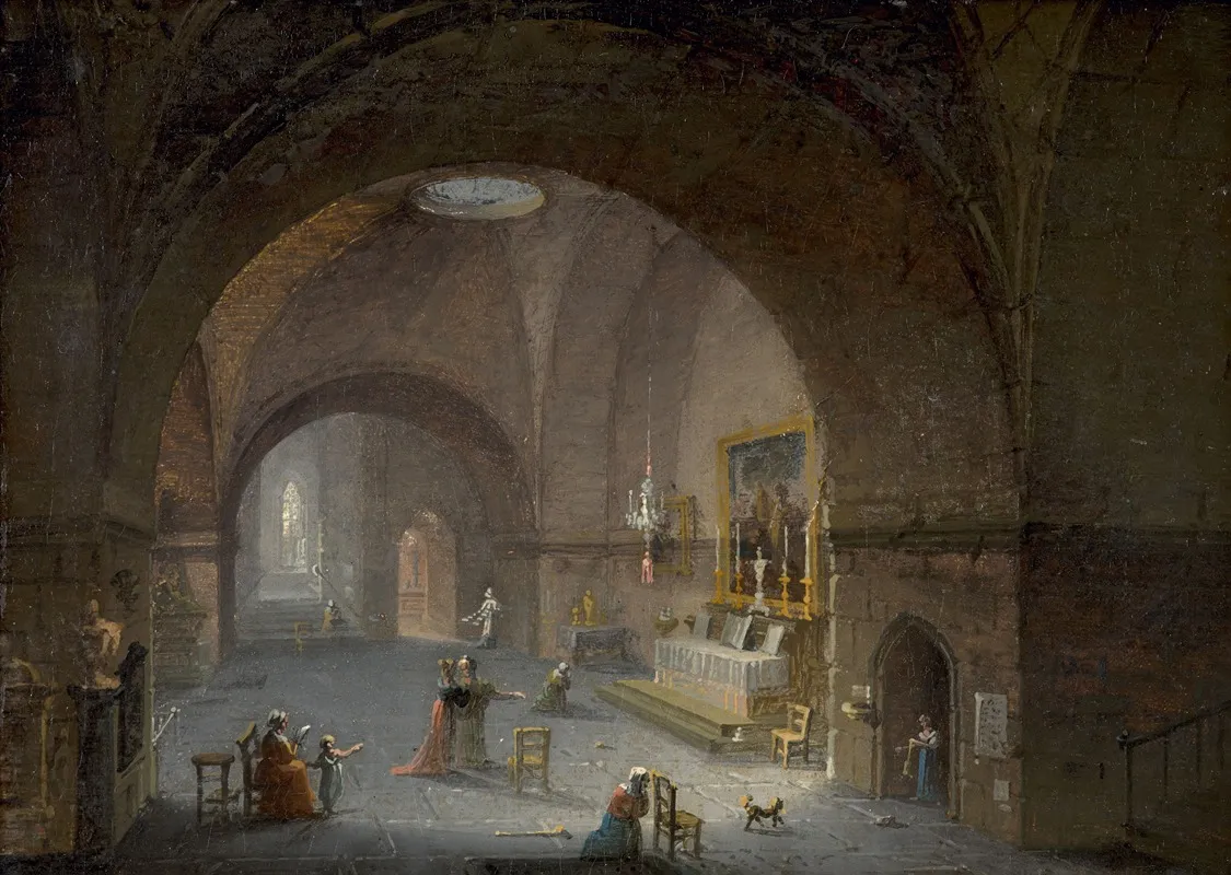 Interior Of Churches With People Praying by Giuseppe Bernardino Bison - Canvas Print