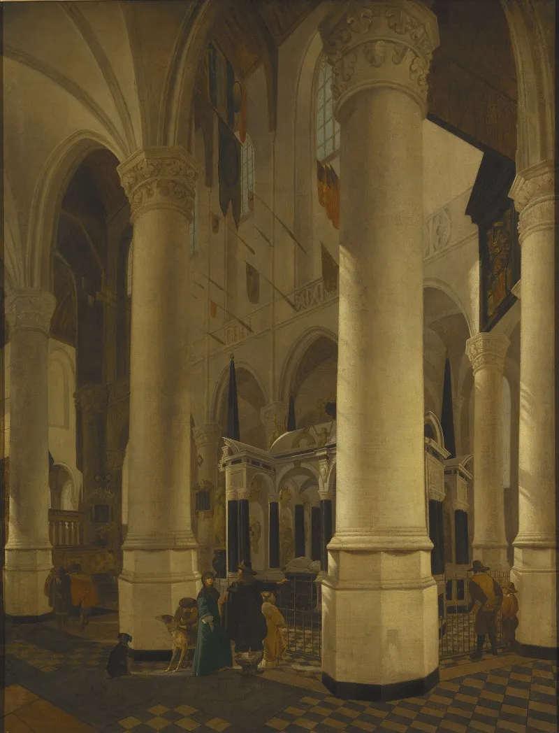 Interior Of Nieuwe Kerk In Delft With The Tomb Of William I by Gerard Houckgeest - Canvas Print