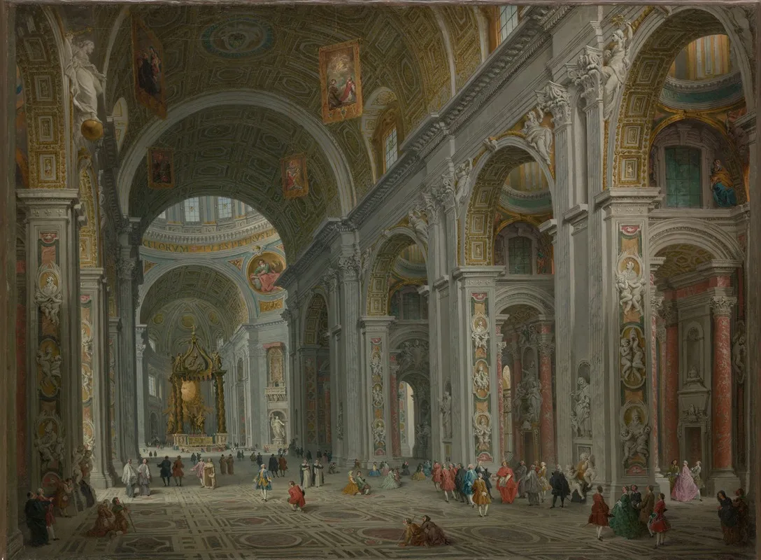 Interior Of Saint Peters Rome by Giovanni Paolo Panini - Canvas Print